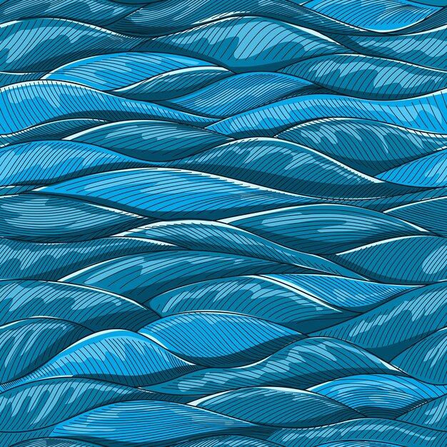 Colorful vector cartoon waves geometrical seamless pattern in blue colors Can be used for wallpaper
