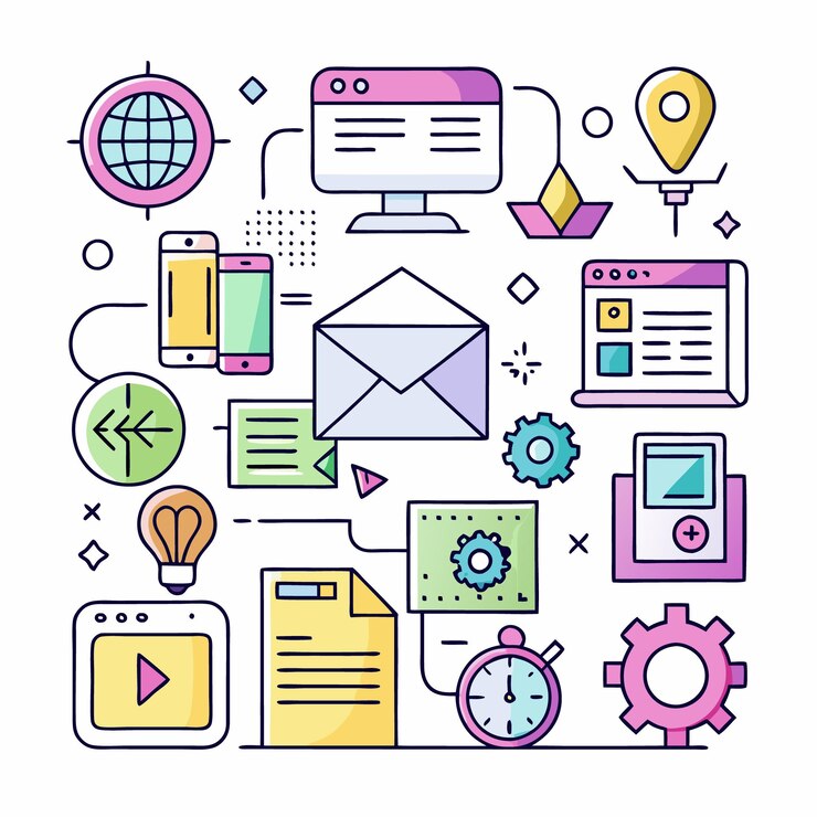 Vector colorful vector illustration of a web design process
