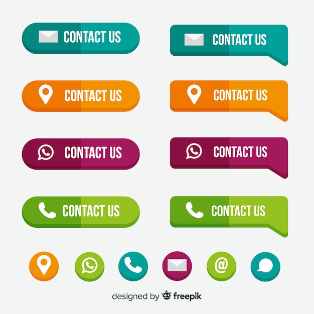 colorful web design button collection with flat design