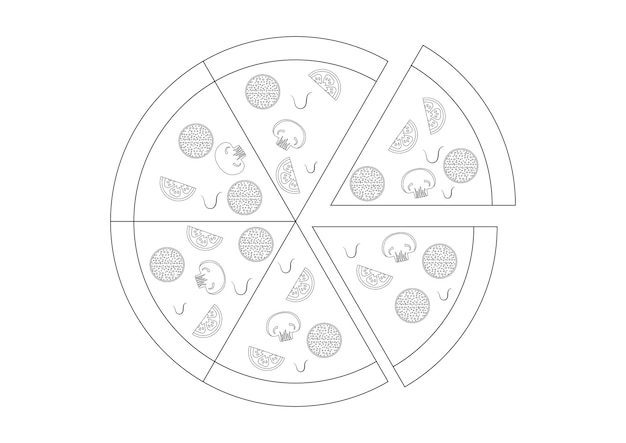 Coloring Page of a Pepperoni Cheese Pizza Flat Design