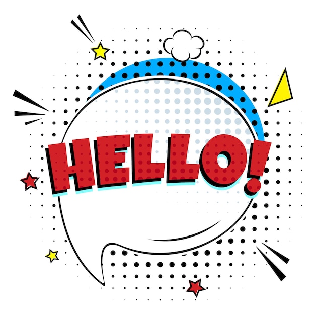 Comic Lettering Hello In The Speech Bubbles Comic Style Flat Design