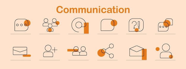 Communication icon set Chat bubble group at symbol speech bubble question mark email user addition mail share message contact networking conversation social media interaction online
