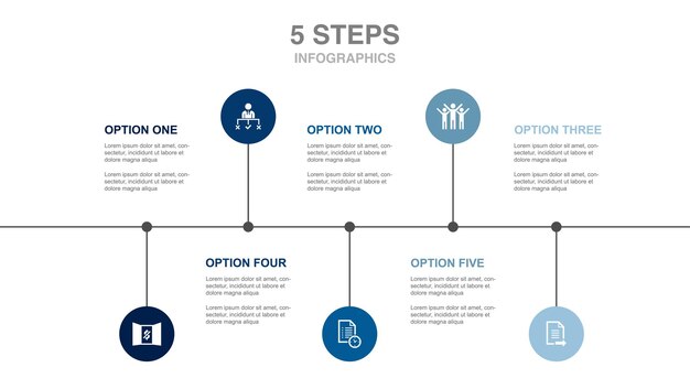 Communication proposal opportunity meeting teamwork icons Infographic design layout template Creative presentation concept with 5 steps