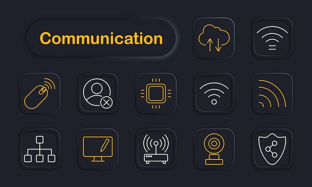 Communication set icon Mouse user chip WiFi webcam shield network display cloud connection security wireless online technology interface