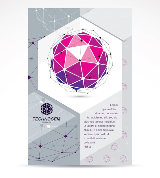 Communication technologies business corporative flyer template. Graphic vector illustration. Abstract bright geometric form, 3d shape.