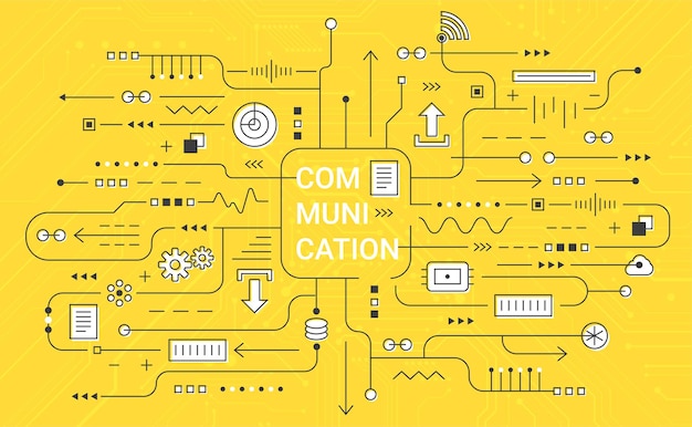 Communication visualization connection concept Technology data array visual on yellow background with circuit for web banner Vector illustration