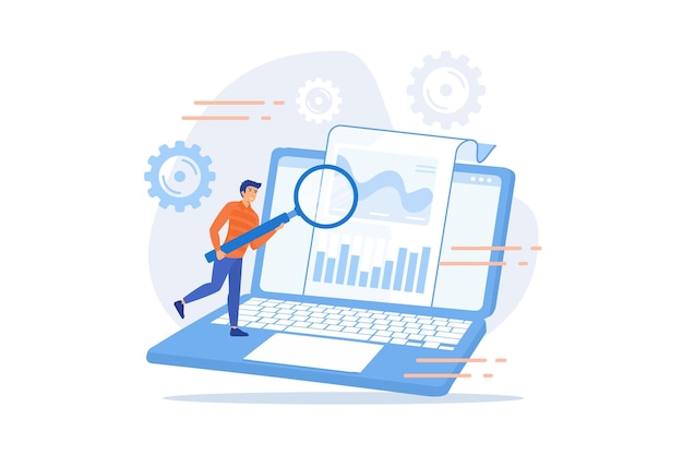 company annual report analyzing. business analysis, diagram analytics, statistics. employee holding