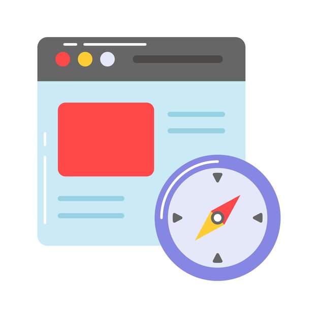 compass with webpage showing concept vector of online direction
