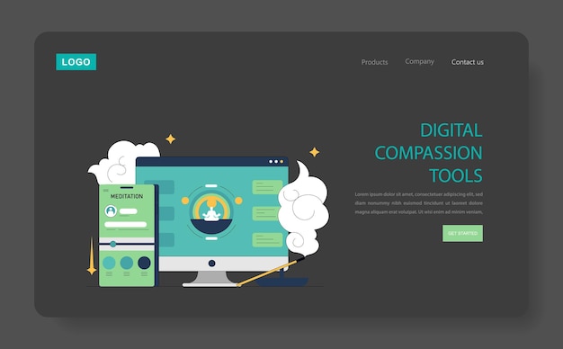 Compassion focused therapy concept digital tools offering mindfulness and selfcare techniques serene