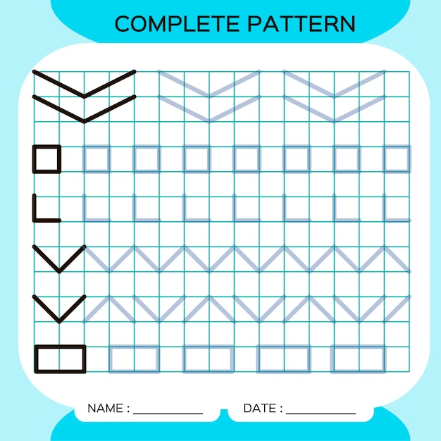 Complete pattern. Tracing Lines Activity For Early Years. Preschool worksheet for practicing fine motor skills. Tracing lines. Improving skills tasks.