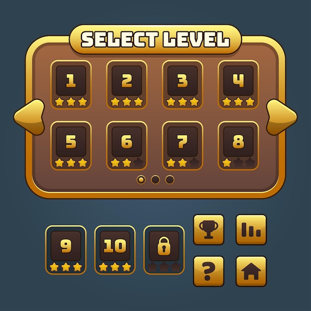 complete set of level button game pop-up, icon, window and elements