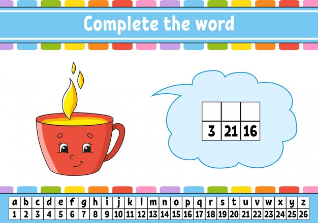 complete the words. cipher code. learning vocabulary and numbers.
