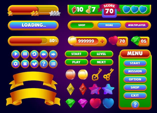 complete vector game ui elements with progress bars indicators and more