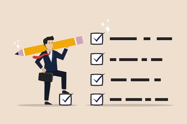 Complete work and checklists Businessman vector illustration