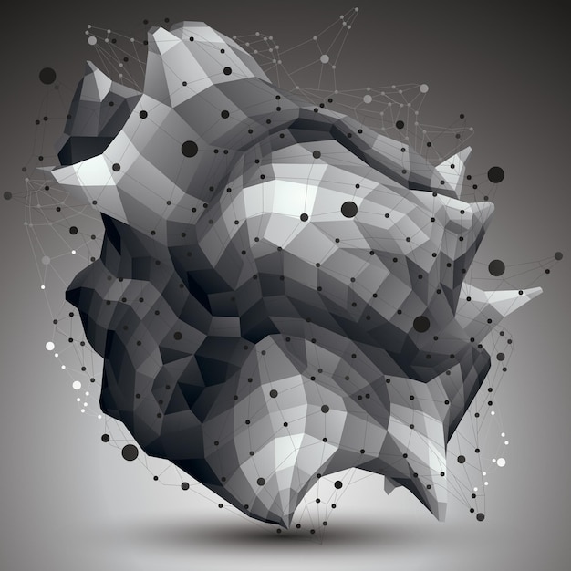 complicated abstract grayscale 3d shape, vector digital lattice object. technology theme.