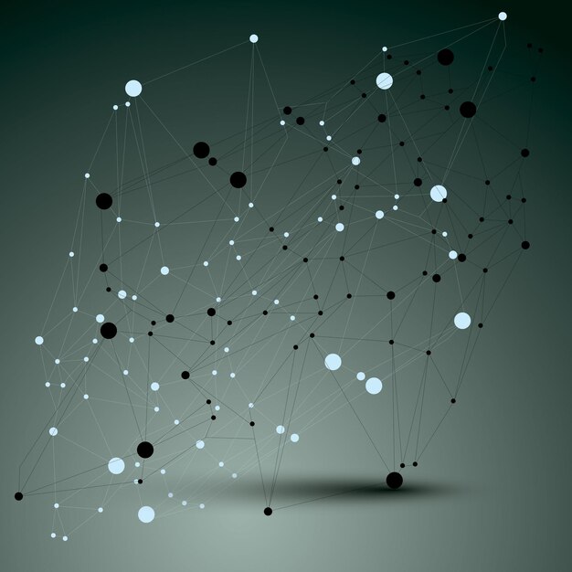 complicated abstract grayscale 3d shape, vector digital lattice object. technology theme.