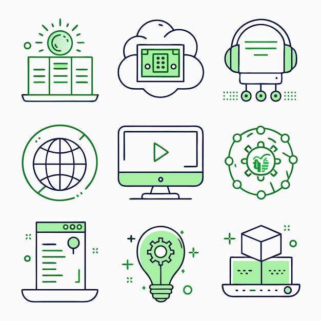Comprehensive IT Solutions Icons Cloud Computing Data Analytics and Cybersecurity