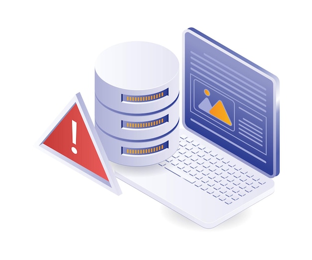 Computer big data warning signs isometric illustration