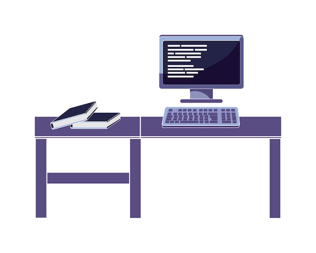 computer code programming with books in the desk
