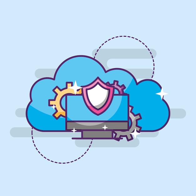 computer cyber security shield setting cloud storage