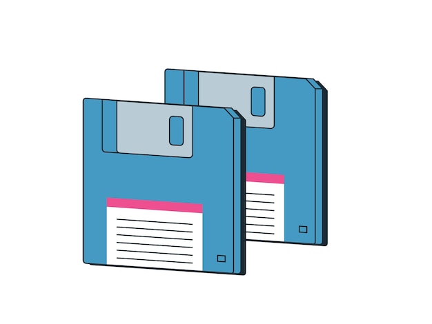 Computer diskettes icon in retro old 90s technology aesthetics backup memory discs for data saving