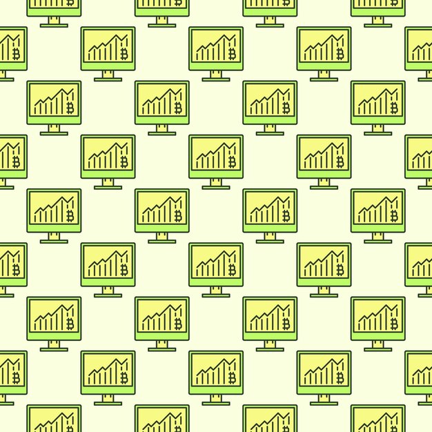 computer display with bitcoin graph vector crypto colored seamless pattern