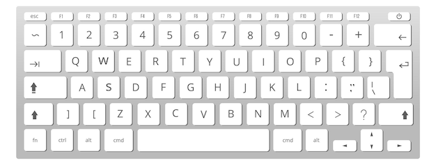 computer keyboard layout device alphabet buttons mockup isolated on white background