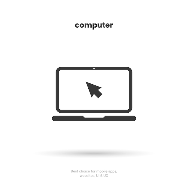Computer laptop flat icon symbol with cursor sign on white background vector eps10