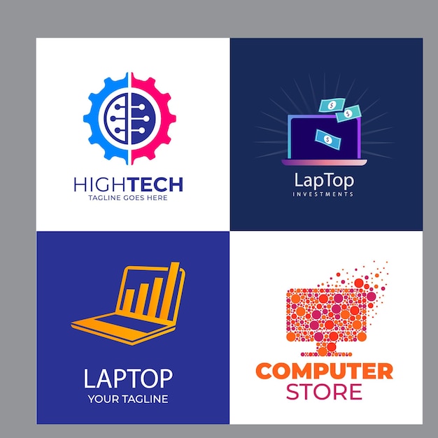 Computer monitor logo collection with technology concept for internet symbol