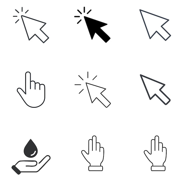 Computer Mouse Click Cursor Icon Pointer Hand Click and Arrow Symbol Illustration