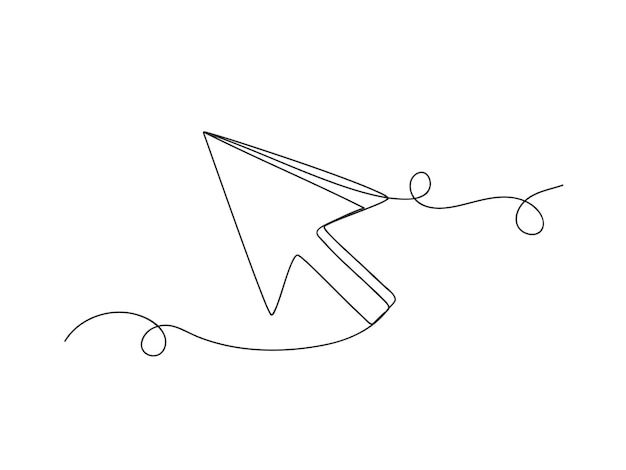 Computer mouse click pointer cursor arrow continuous one line shape isolated vector illustration