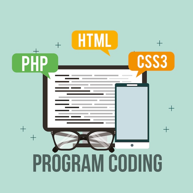computer phone program coding languages vector illustration