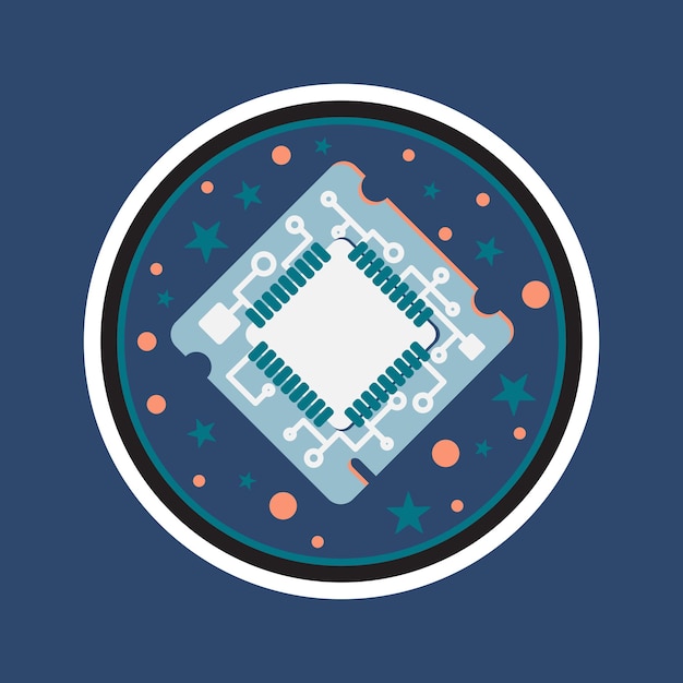 Computer Processor Chip. Symbol of programmer hard work, system administrator activities, scientific innovation, technical advancements and robotics. High tech microprocessor. Vector
