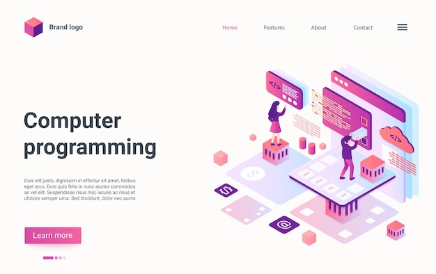 Computer programming landing page students learn programming code programmer training course