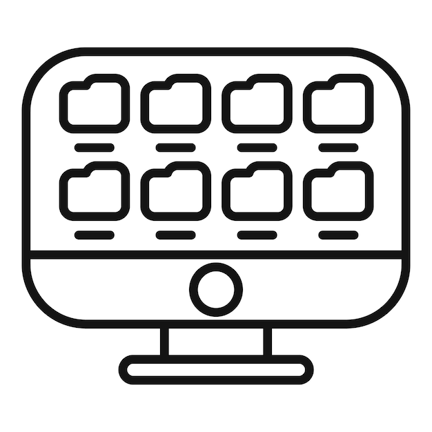 Computer screen with file icons line art