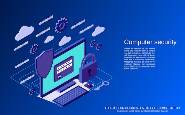 computer security, information protection flat 3d isometric vector concept illustration