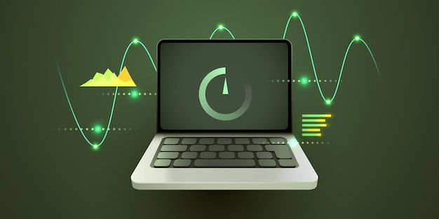 Computer speed analysis laptop with infographics