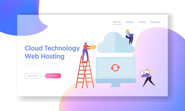 Computer Synchronize with Cloud Technology Hosting Website Template for Web Page.