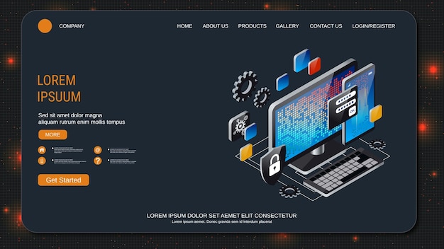 Computer technology landing page vector design template