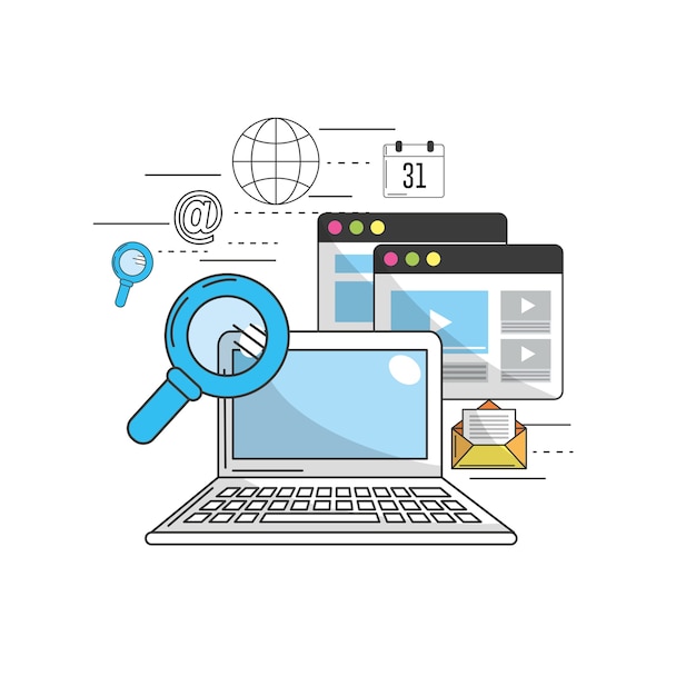 computer to marketing business and technology icons