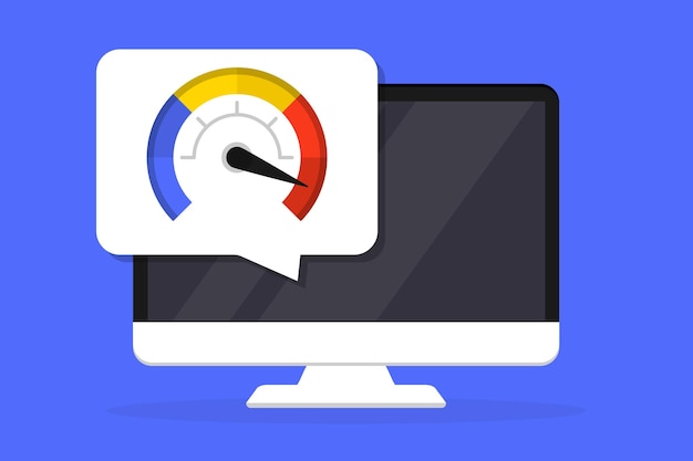 Computer with internet connection speed test on the screen Internet download speed test on web page Speed test and network performance information Signal quality Vector illustration