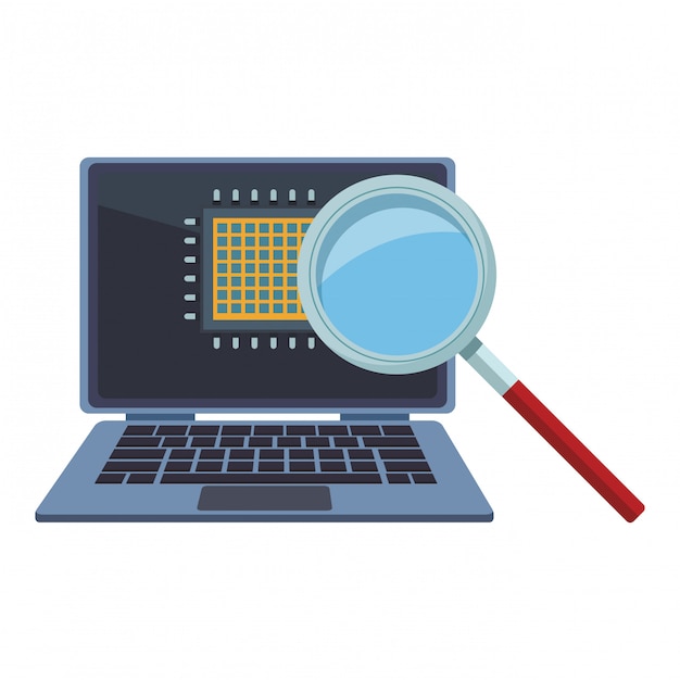 computer with magnifying glass