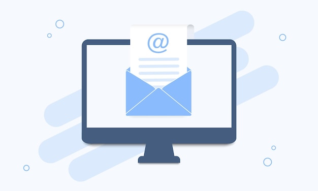 Computer with open envelope and document on screen Mail service Email and messaging Vector