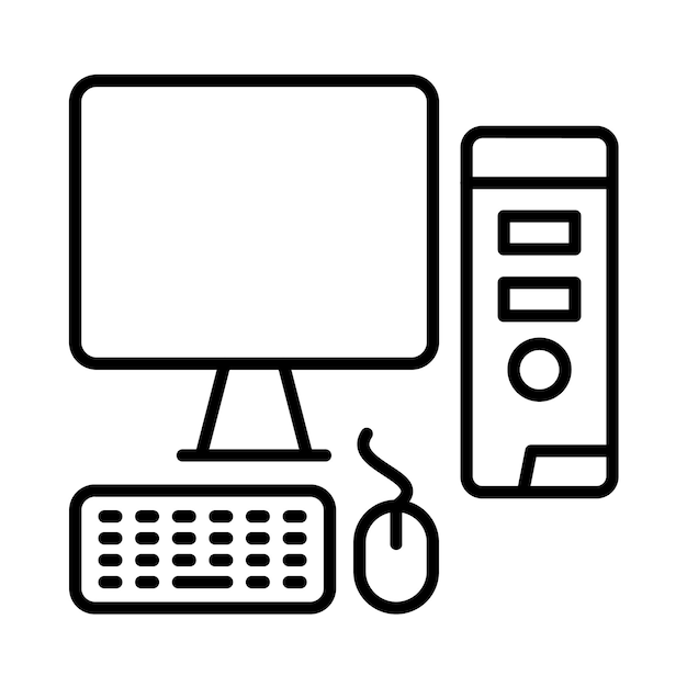 computer workstation line illustration