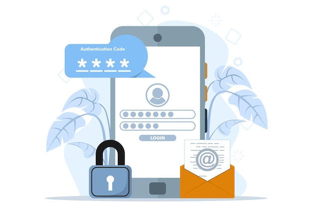 concept illustration of 2 step authentication or password verification or sms with code message