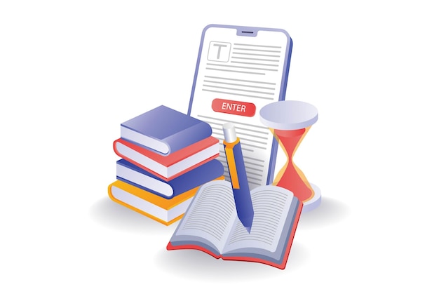 Concept infographic illustration of online learning education with smartphones