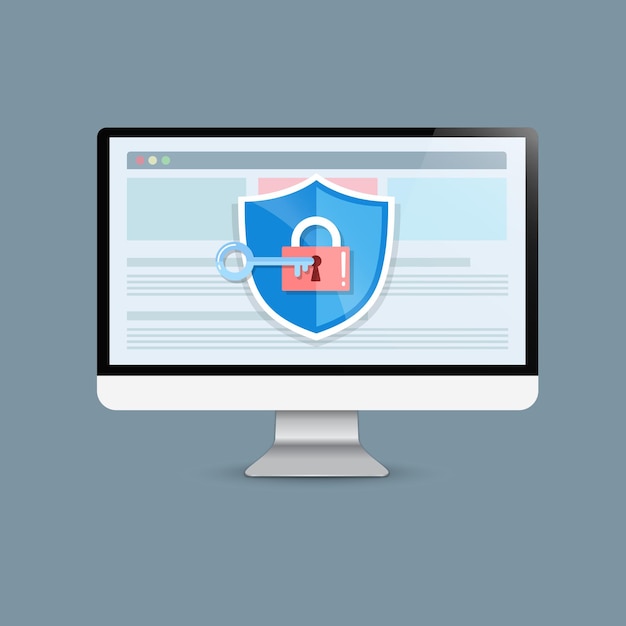 Concept is data security Access success Shield on Computer Desktop Vector design