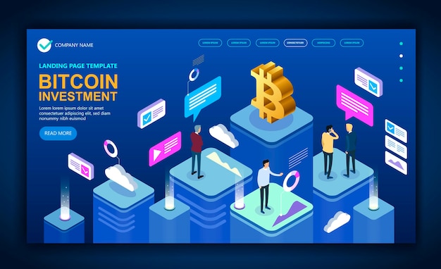 Concept modern business isometric site dedicated to bitcoin, Isometric vector concept banner, Marketing and finance vector isometric concept. Vector illustration