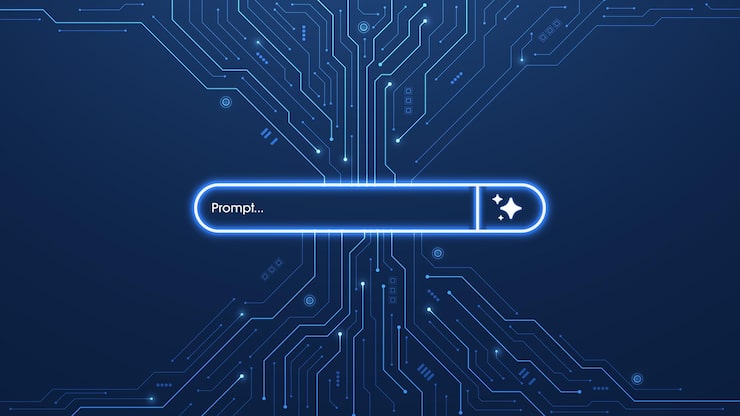 Vector concept of ai generate a prompt generative and search bar on futuristic circuit motherboard artificial intelligence technology for digital content and automated data transformation vector