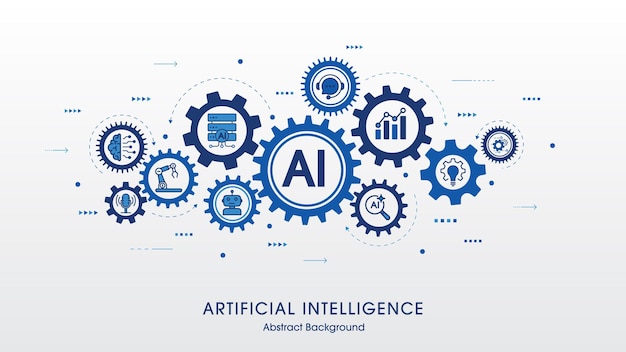 Concept of Artificial Intelligence AI technology icon with Rotating mechanism of round parts Technology and innovation background Automation big data and deep learning Vector illustration